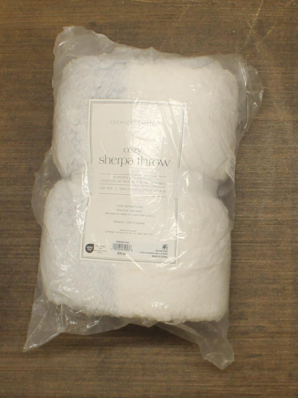 NWT Premier Comfort Cozy Sherpa Throw Blanket Light Navy Stripe Gray 50x60